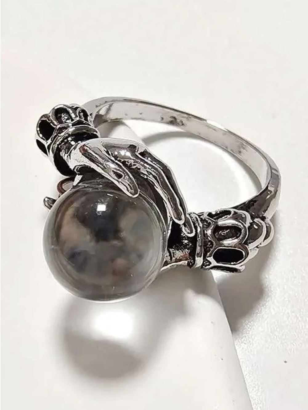 Hand Holding Silver Tone Statement Ring, unique gift for her